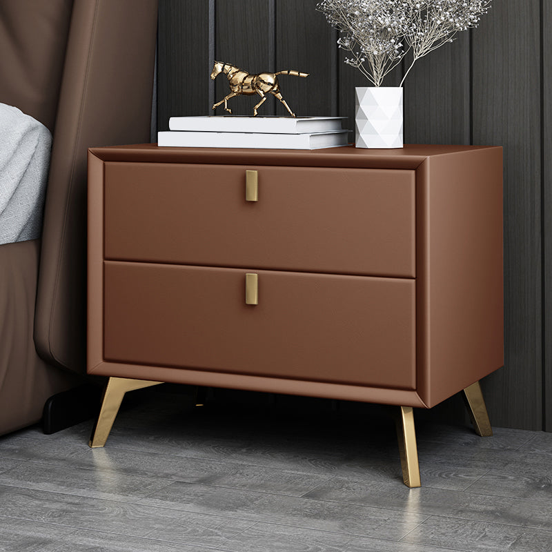 Contemporary Night Table Leather Bed Nightstand with 2 Drawers