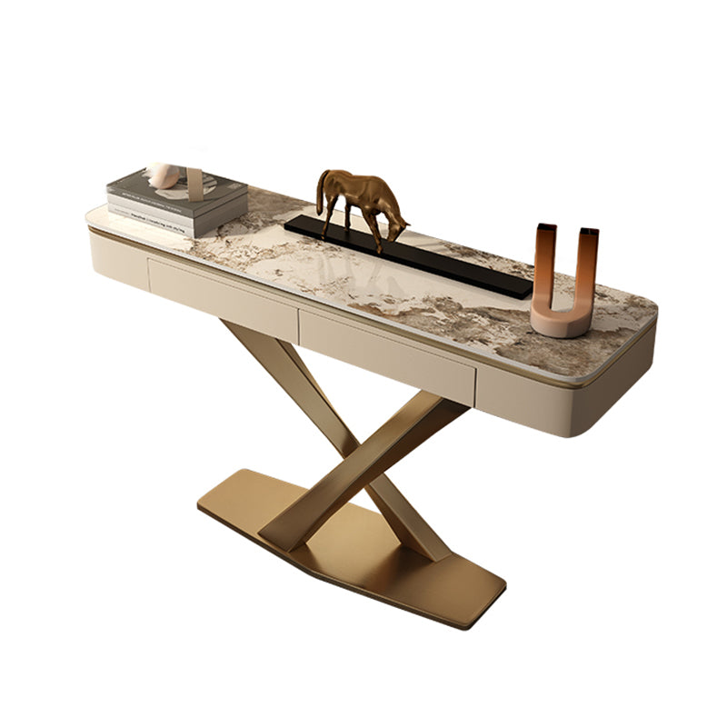 Glam Rectangle Console Sofa Table with Stainless Steel Bracket for Hall