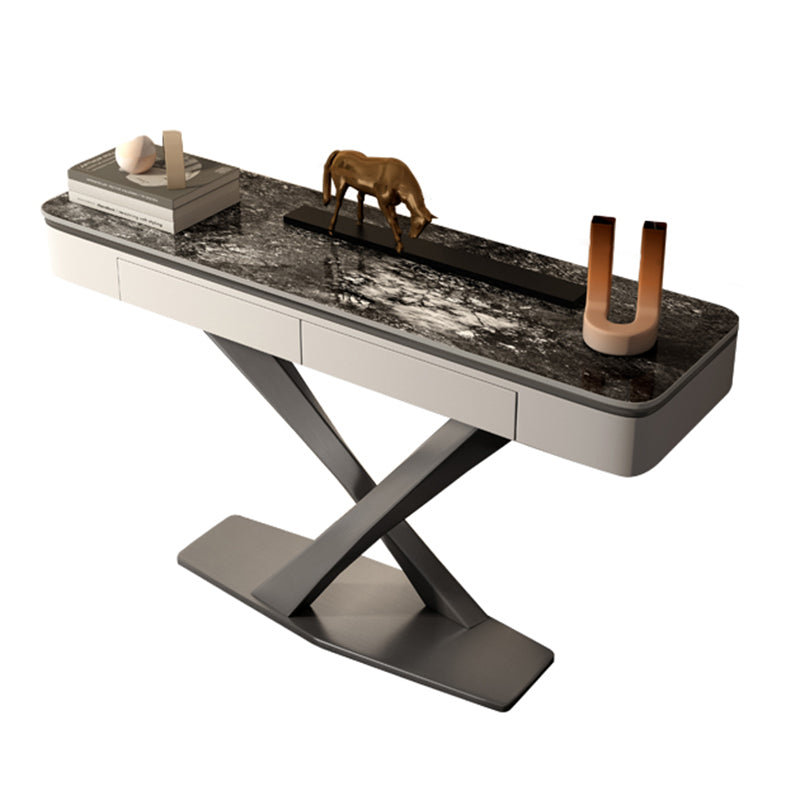 Glam Rectangle Console Sofa Table with Stainless Steel Bracket for Hall