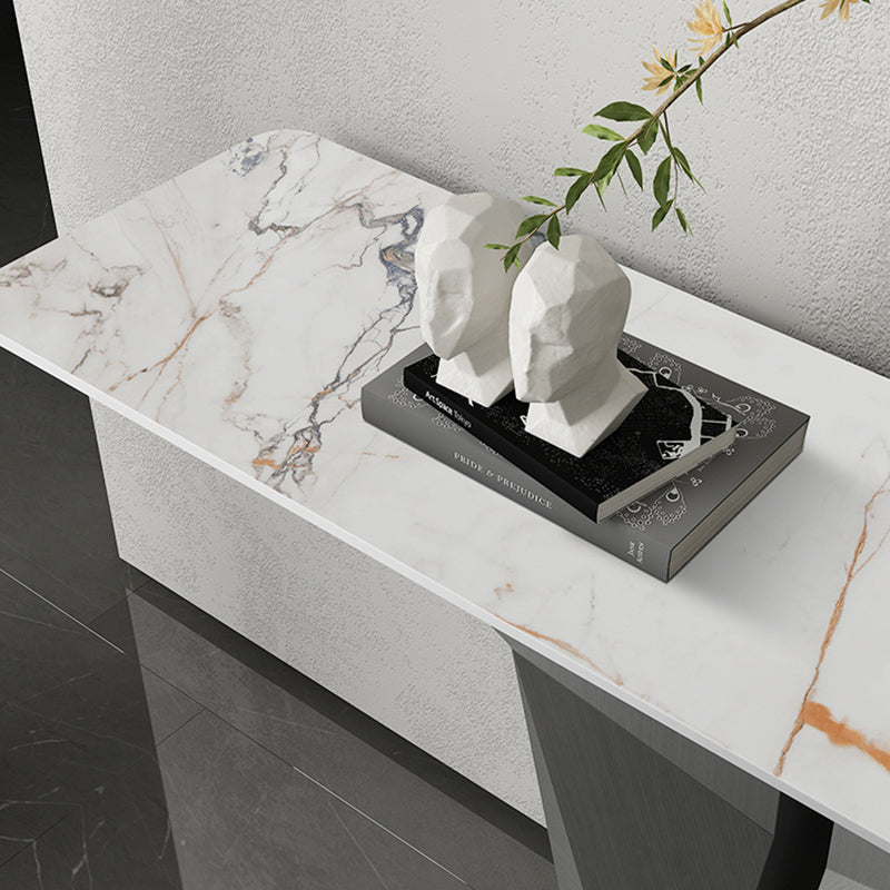 Glam Rectangle Console Table with Stain Resistant Stone for Hall