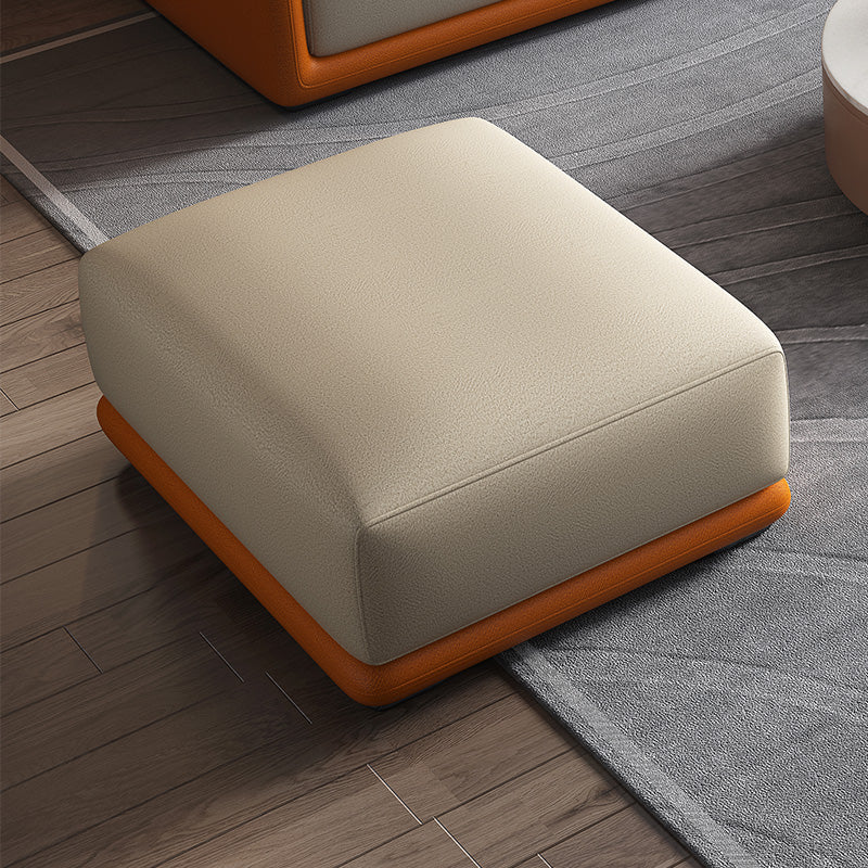 Contemporary Rectangular Ottoman Leather Foot Stool in White