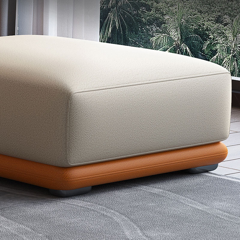 Contemporary Rectangular Ottoman Leather Foot Stool in White