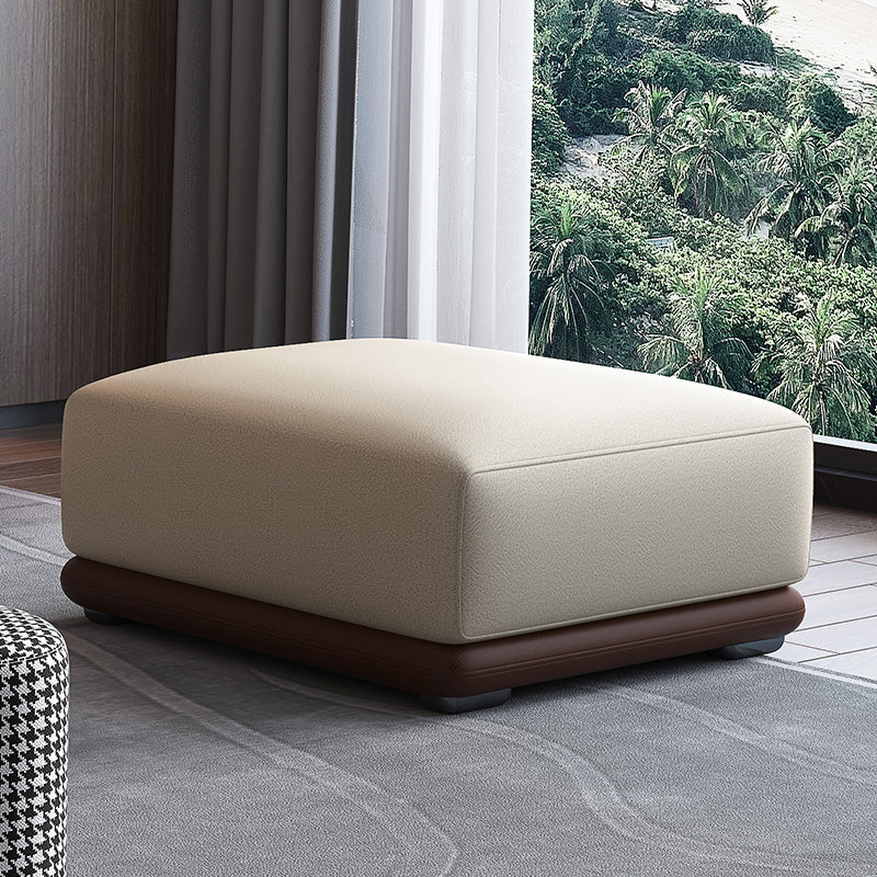 Contemporary Rectangular Ottoman Leather Foot Stool in White