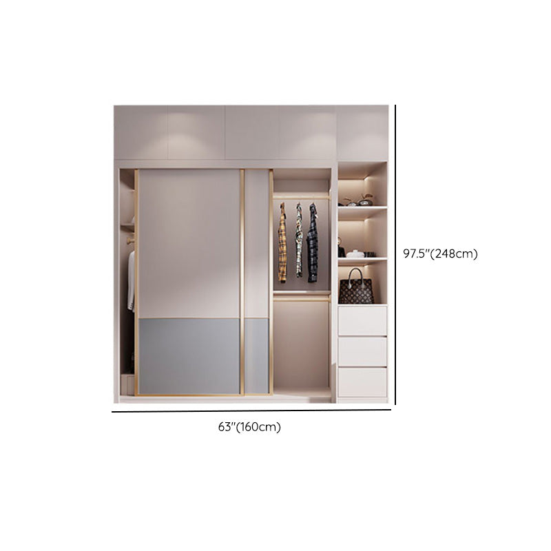 Bedroom Wooden Wardrobe Armoire Coastal Style Sliding Doors Storage Cabinet