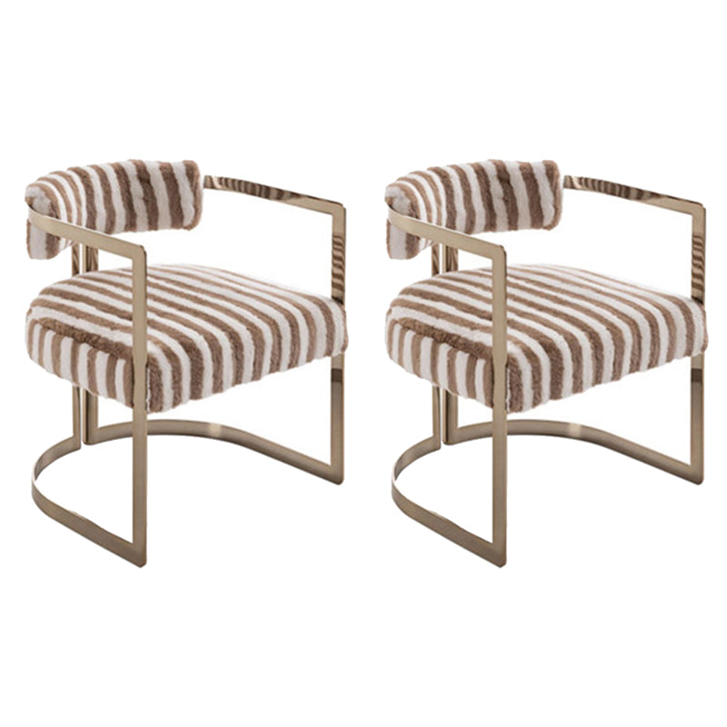 Upholstered Arm Chair Modern Style Dining Chair with Metal Legs