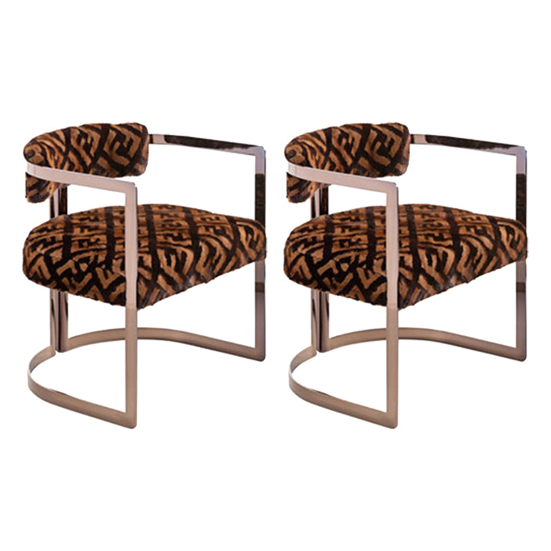 Upholstered Arm Chair Modern Style Dining Chair with Metal Legs