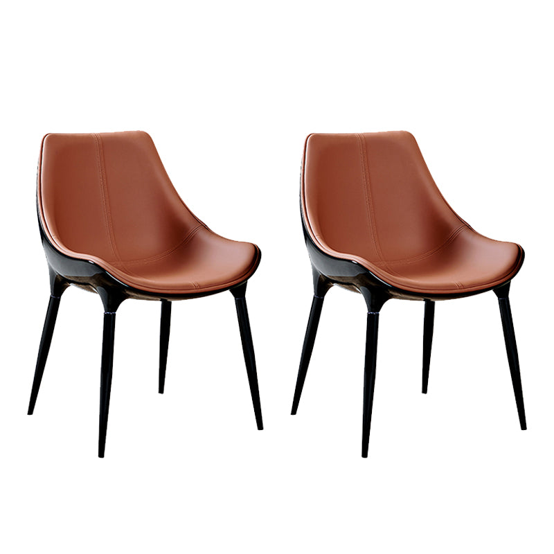 Glam Curved Dining Chair Faux Leather Dining Chairs with Black Legs