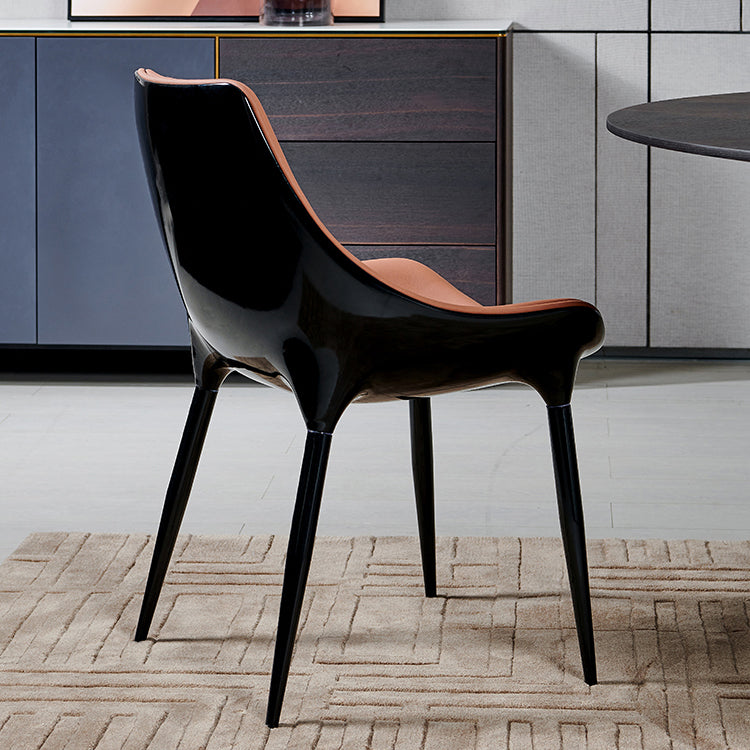 Glam Curved Dining Chair Faux Leather Dining Chairs with Black Legs