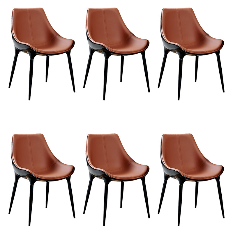 Glam Curved Dining Chair Faux Leather Dining Chairs with Black Legs