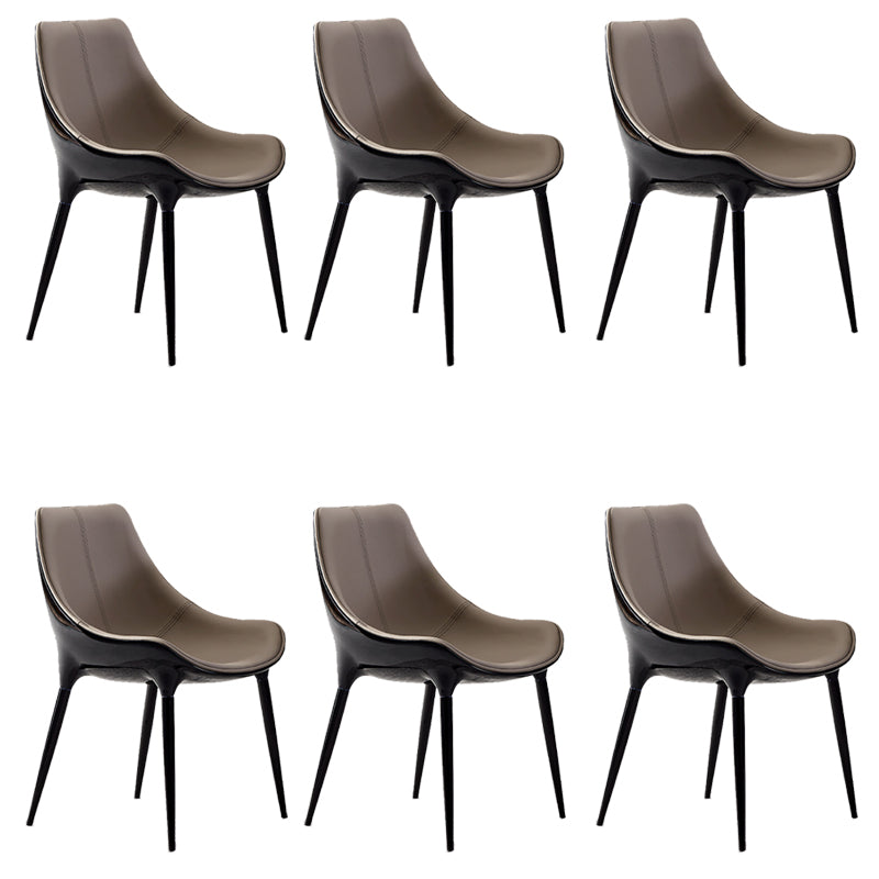 Glam Curved Dining Chair Faux Leather Dining Chairs with Black Legs