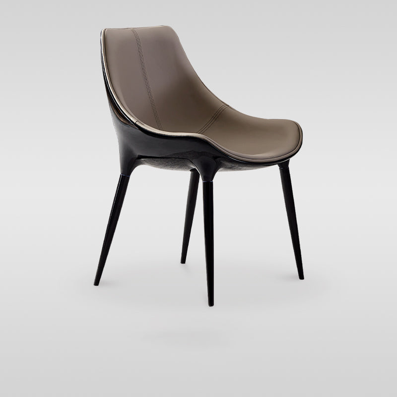 Glam Curved Dining Chair Faux Leather Dining Chairs with Black Legs