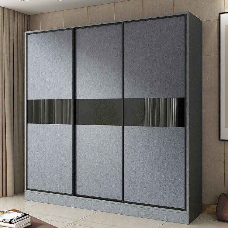 Modern Grey Wardrobe Cabinet Engineered Wood Wardrobe with Garment Rod
