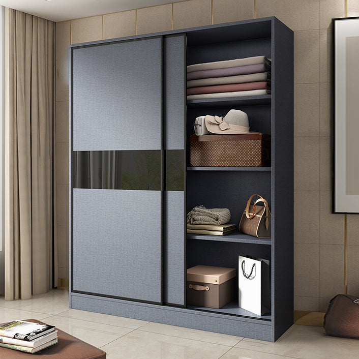 Modern Grey Wardrobe Cabinet Engineered Wood Wardrobe with Garment Rod