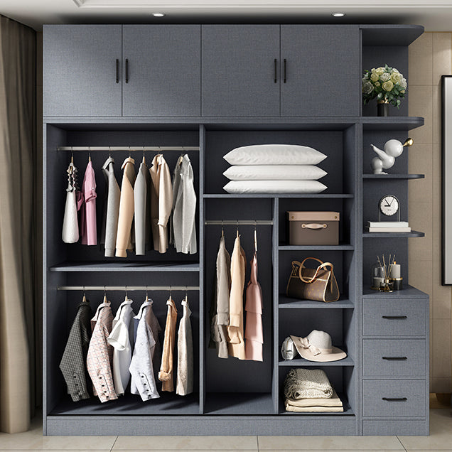 Modern Grey Wardrobe Cabinet Engineered Wood Wardrobe with Garment Rod