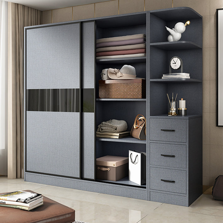 Modern Grey Wardrobe Cabinet Engineered Wood Wardrobe with Garment Rod
