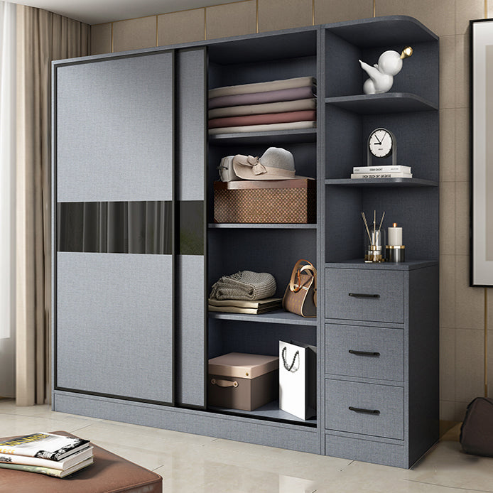 Modern Grey Wardrobe Cabinet Engineered Wood Wardrobe with Garment Rod