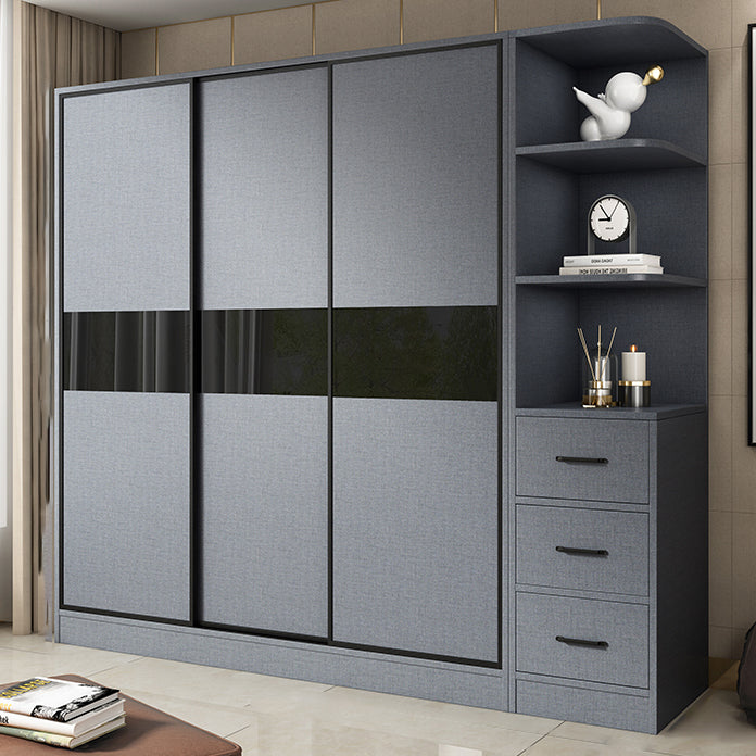 Modern Grey Wardrobe Cabinet Engineered Wood Wardrobe with Garment Rod
