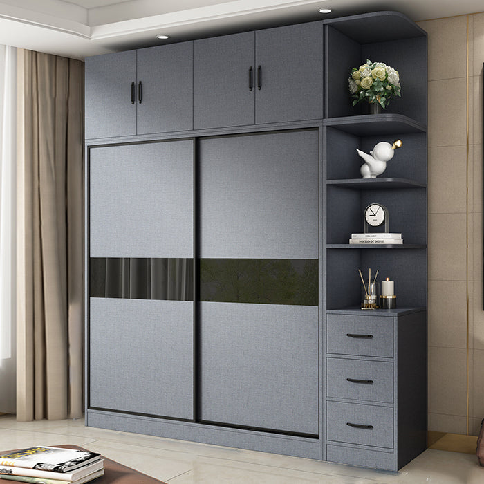 Modern Grey Wardrobe Cabinet Engineered Wood Wardrobe with Garment Rod
