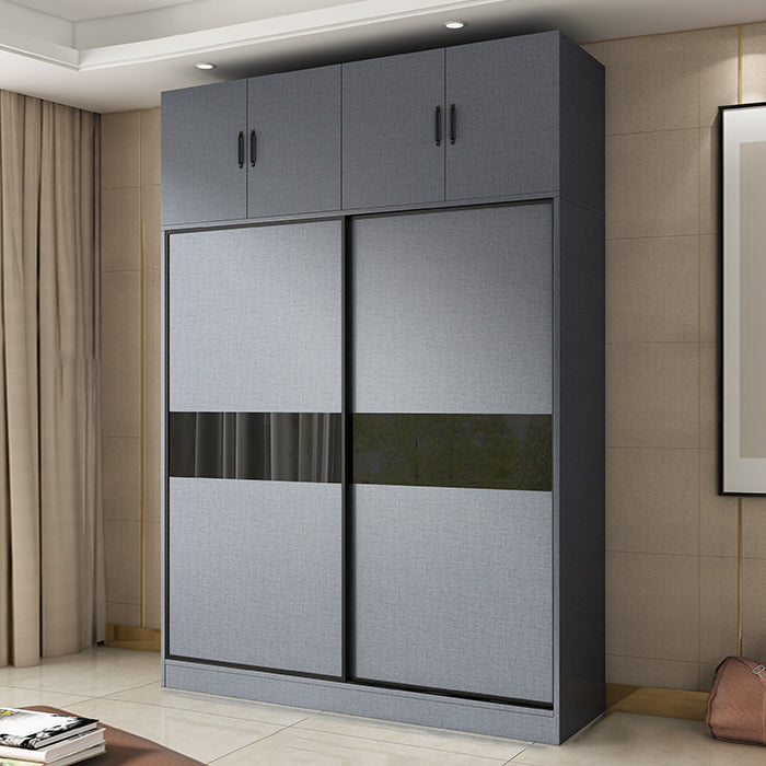 Modern Grey Wardrobe Cabinet Engineered Wood Wardrobe with Garment Rod