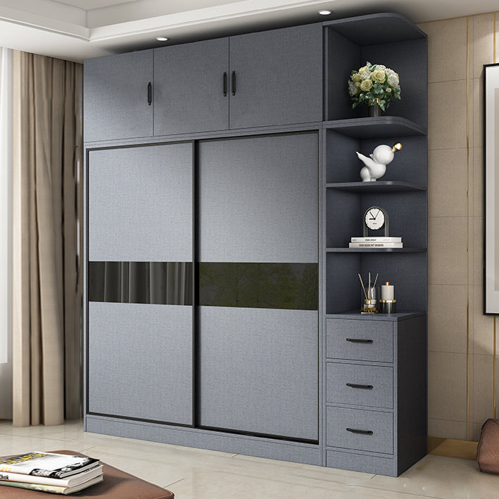 Modern Grey Wardrobe Cabinet Engineered Wood Wardrobe with Garment Rod