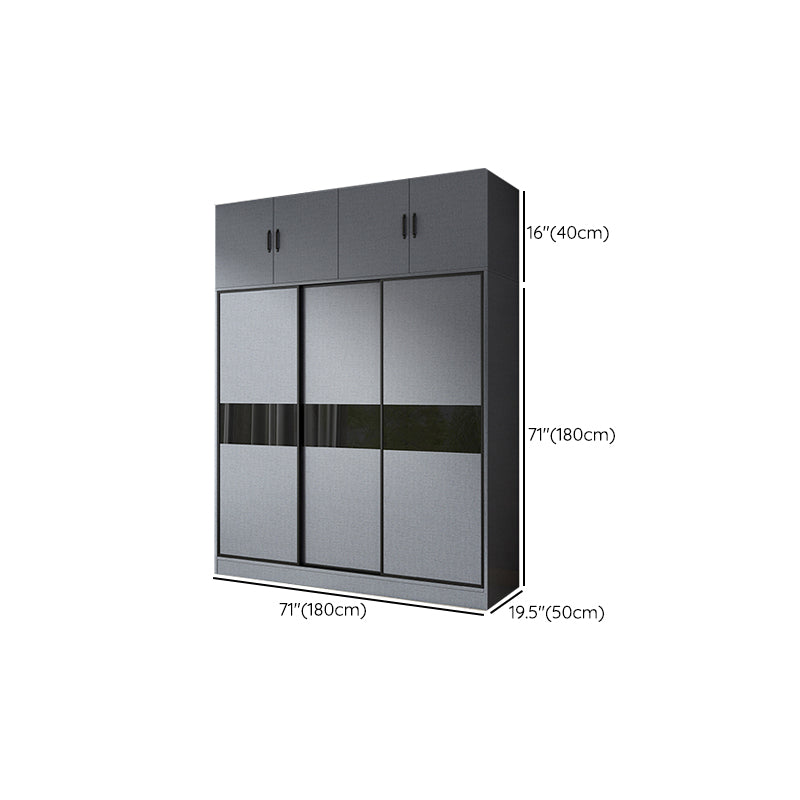 Modern Grey Wardrobe Cabinet Engineered Wood Wardrobe with Garment Rod