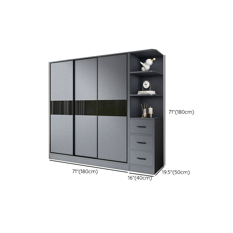 Modern Grey Wardrobe Cabinet Engineered Wood Wardrobe with Garment Rod