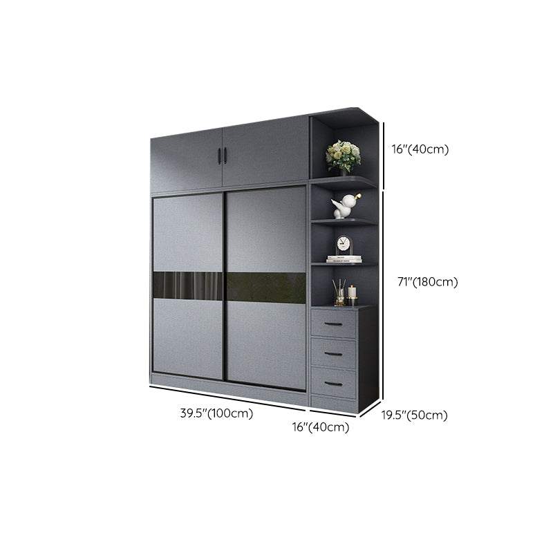 Modern Grey Wardrobe Cabinet Engineered Wood Wardrobe with Garment Rod