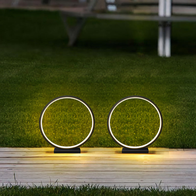 Minimalist Circlet Outdoor Pillar Lamp in Black for Courtyard