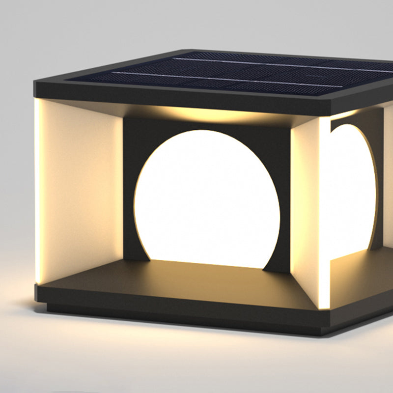Modern Stainless Steel Solar Energy Pillar Lamp Square Shape for Outdoor