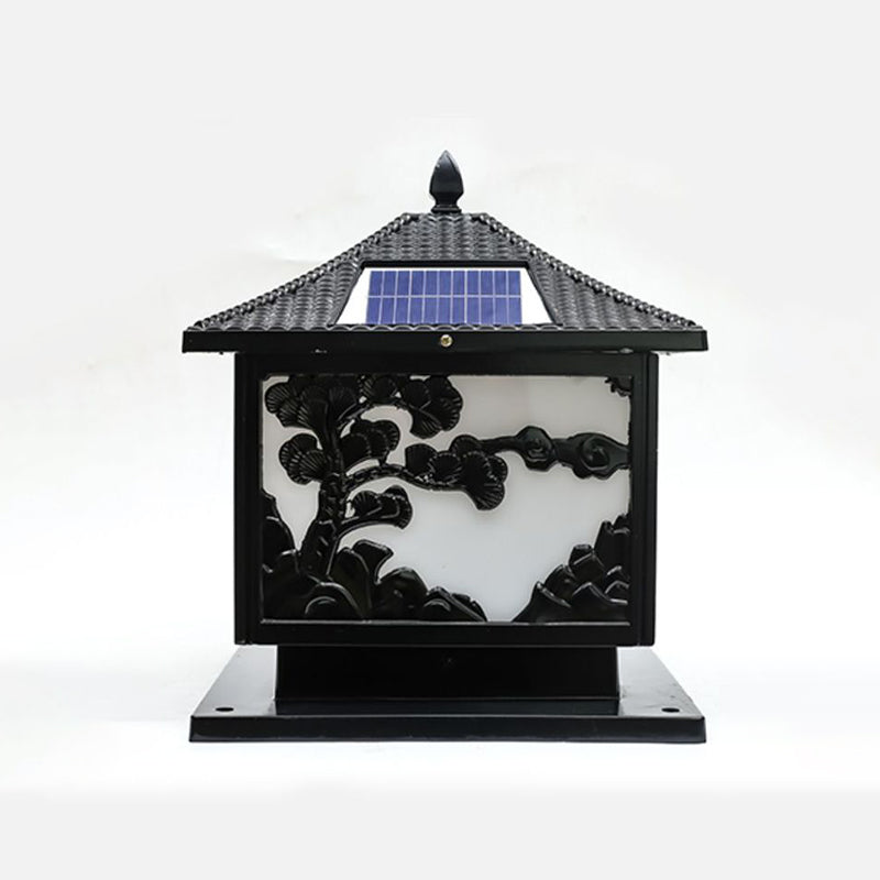 Rectangle Shape Metal Solar Pillar Lamp Modern Style 1 Light Waterproof Outdoor Light