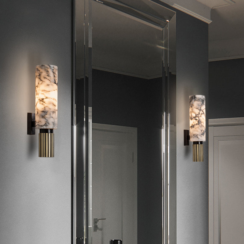 Post Modern Bath Sconce Stone & Metal 2 - Light Cylinder Bathroom Vanity Lighting