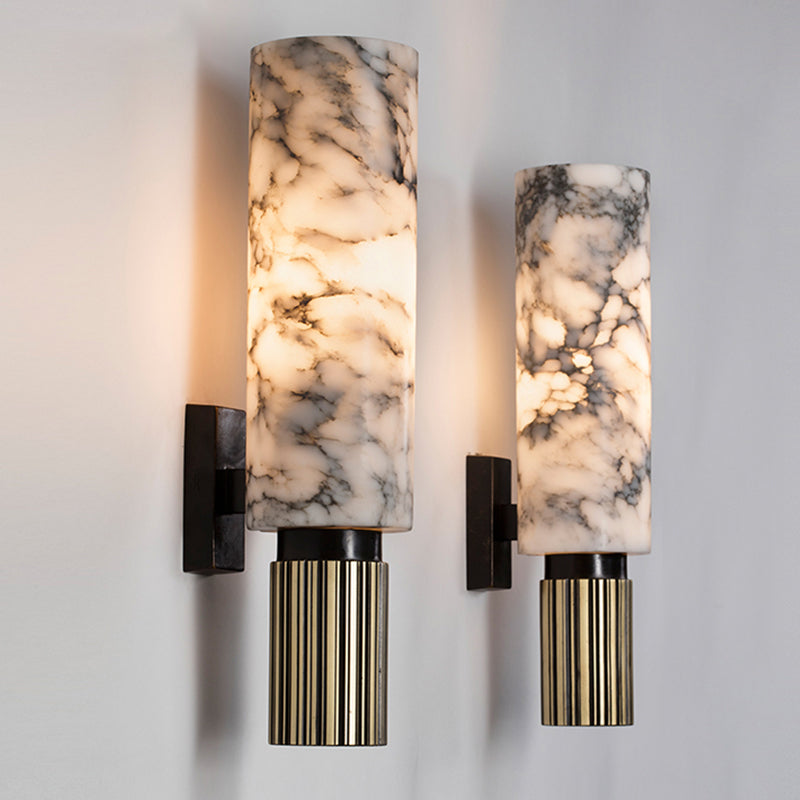 Post Modern Bath Sconce Stone & Metal 2 - Light Cylinder Bathroom Vanity Lighting