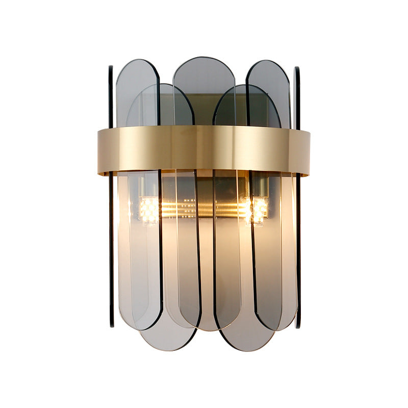 Contemporary 2-Light Brass Bathroom Vanity Light Glass Shaded Bath Bar