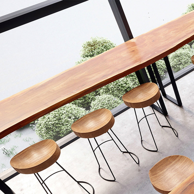Wood Backless Dining Stools Contemporary Bar Stools with Footrest