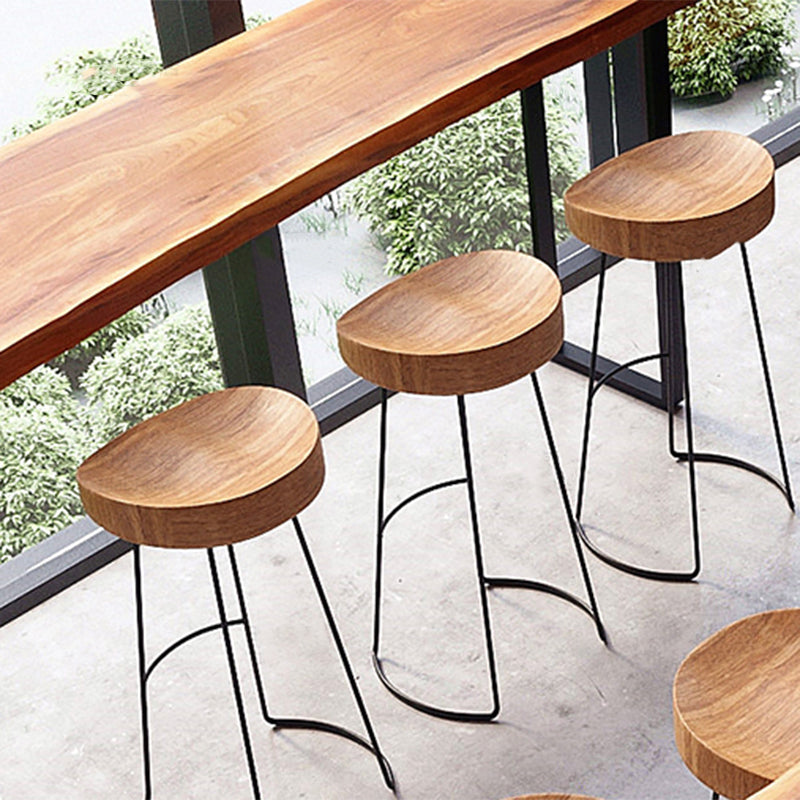 Wood Backless Dining Stools Contemporary Bar Stools with Footrest