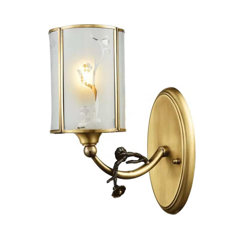 Brass 1 Mur Light Light Gamique Vintage Translucide en verre Verre Cylindre Lampe de lampe pour le coin
