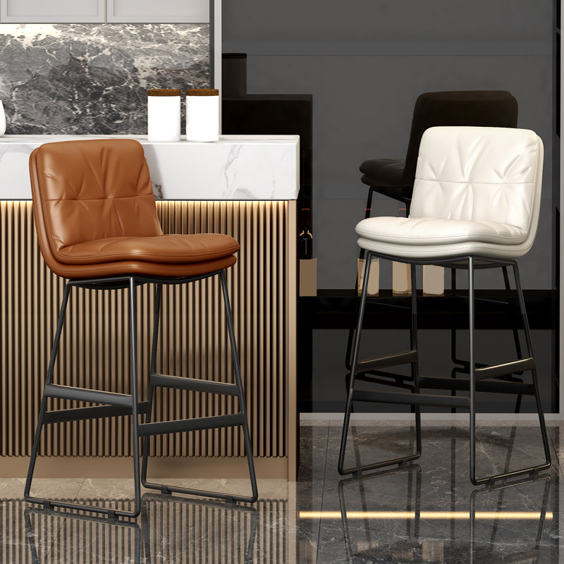 Faux Leather Bar Stools Industrial Metal Patio Bar Stool with Black Legs