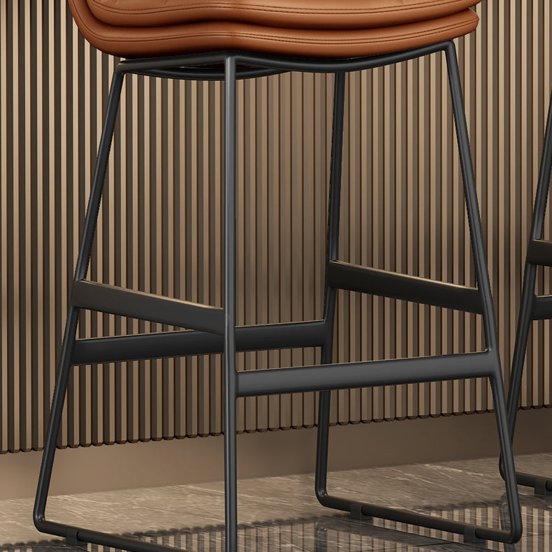 Faux Leather Bar Stools Industrial Metal Patio Bar Stool with Black Legs