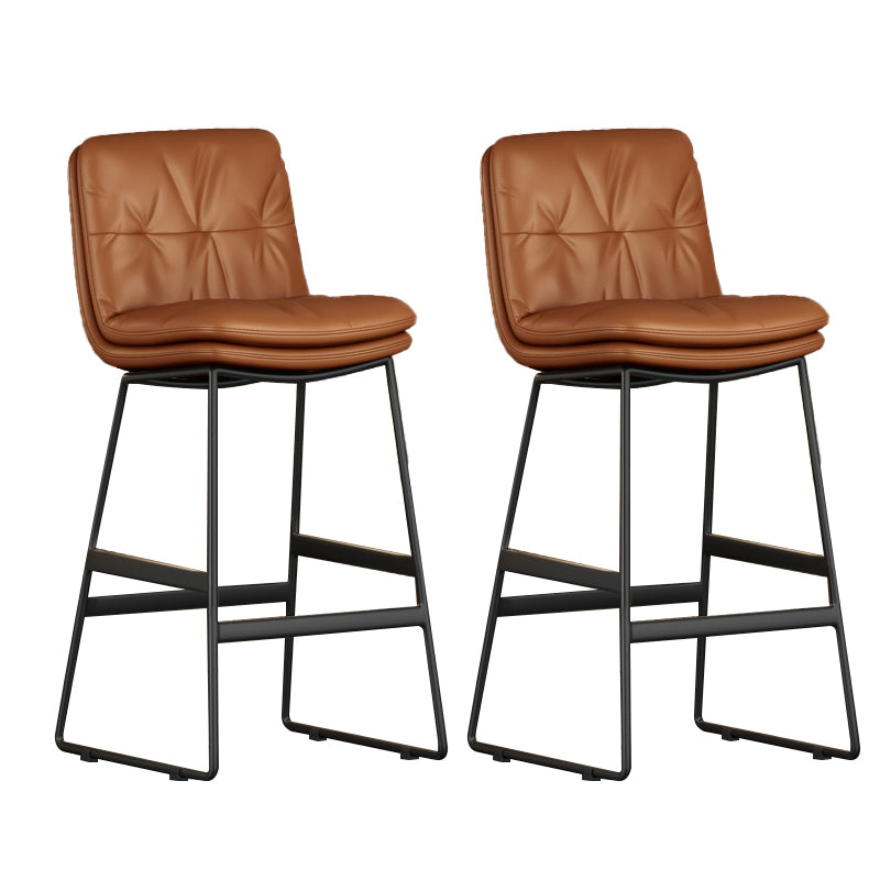 Faux Leather Bar Stools Industrial Metal Patio Bar Stool with Black Legs