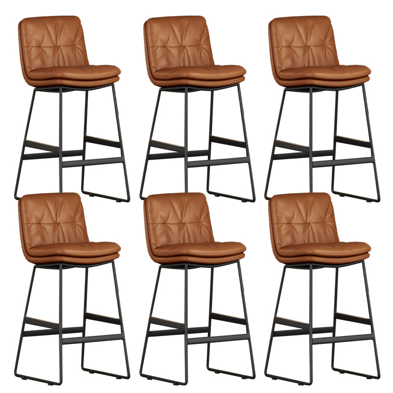 Faux Leather Bar Stools Industrial Metal Patio Bar Stool with Black Legs