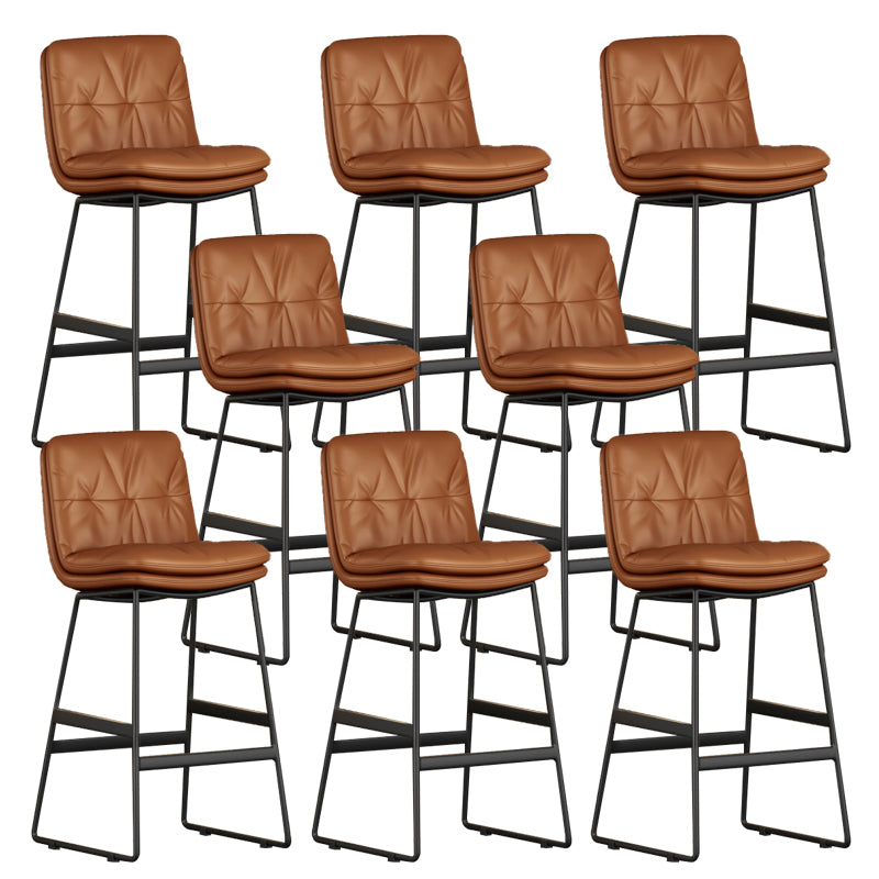 Faux Leather Bar Stools Industrial Metal Patio Bar Stool with Black Legs
