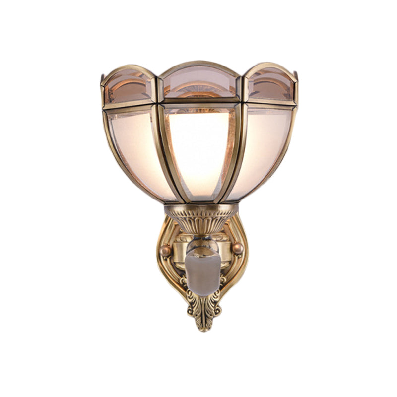 Bowl Translucent Glass Wall Mount Lamp Colonial Style 1/2-Light Bedside Wall Light Sconce in Brass