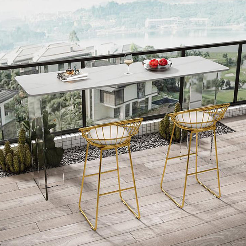 White Stone Top Rectangle Bar Table with Acrylic Base for Home