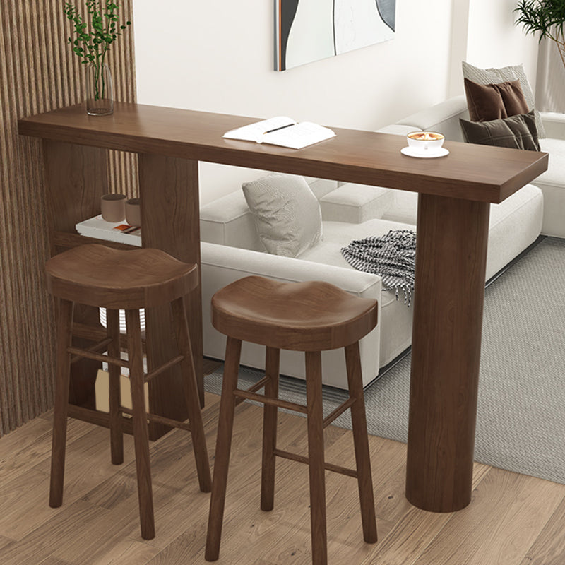 Brown Pine Wood Rectangle Bar Table with Storage for Living Room