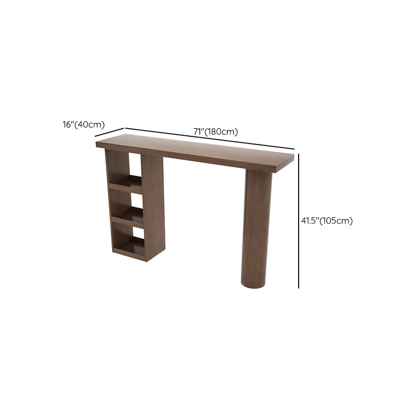 Brown Pine Wood Rectangle Bar Table with Storage for Living Room
