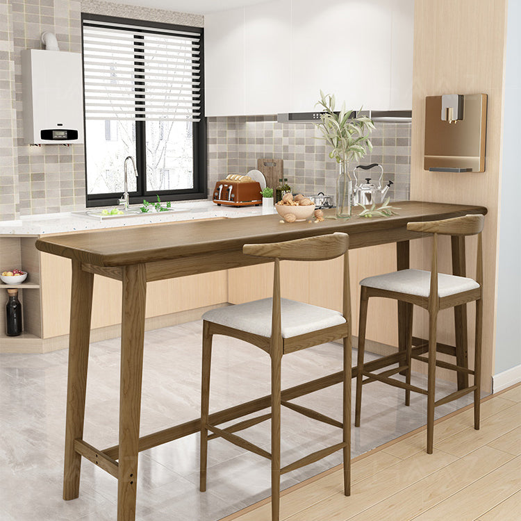 Brown Ash Wood Rectangle Bar Table with Trestle for Living Room