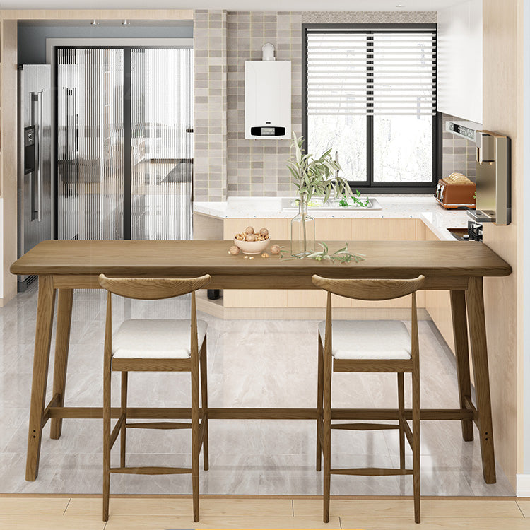 Brown Ash Wood Rectangle Bar Table with Trestle for Living Room