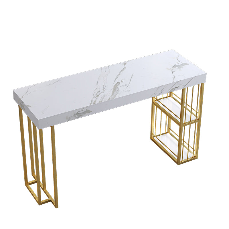 Contemporary Sintered Stone Top Counter Table with Double Pedestal