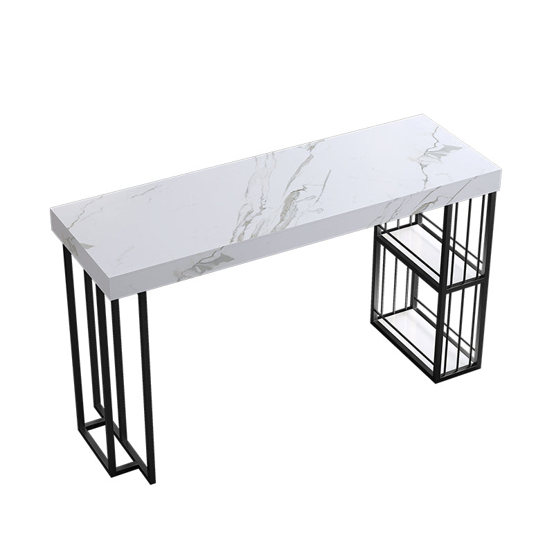 Contemporary Sintered Stone Top Counter Table with Double Pedestal