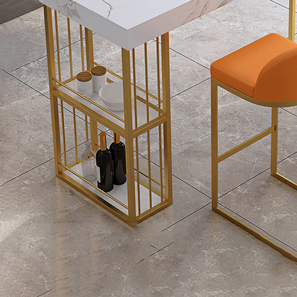 Contemporary Sintered Stone Top Counter Table with Double Pedestal